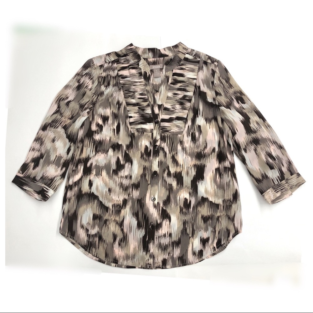 Chico’s Brown Tan Pleated V-Neck Blouse - Picture 8 of 13